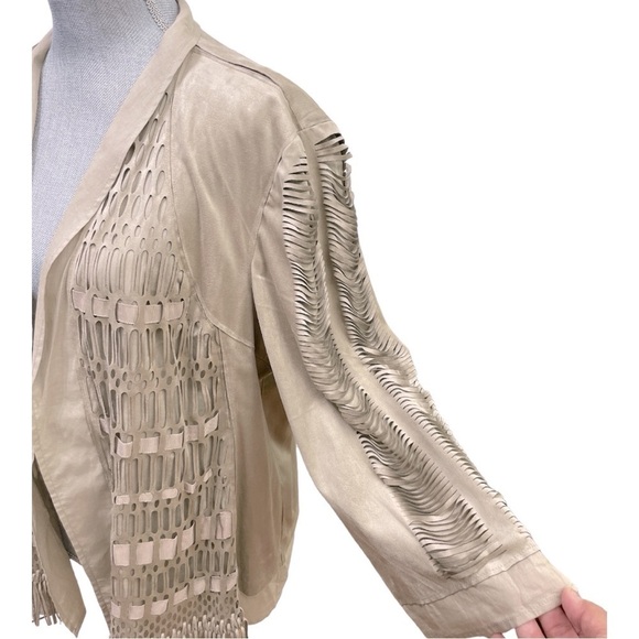 Chicos Faux Suede Fringed Boho Jacket Size 3 - Picture 7 of 14